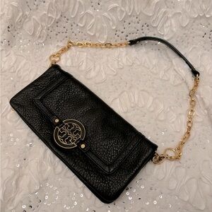 TORY BURCH Pebbled Leather Fold Over Convertible Hand Bag
